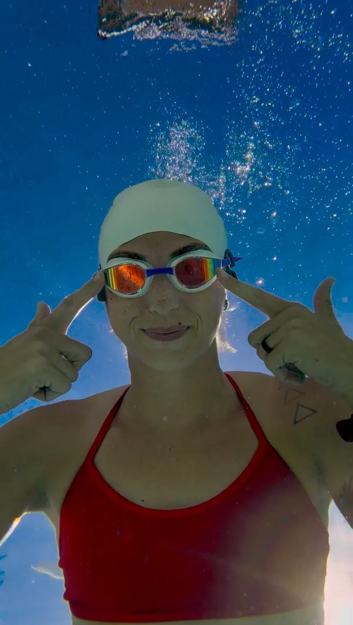 Amanda M., verified customer photo wearing NanoClear™ Strike goggles